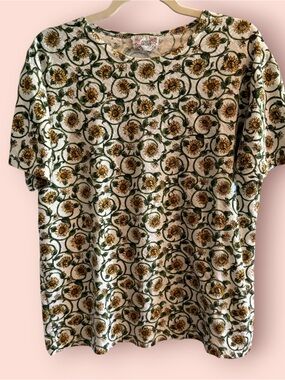 Vintage 90s Ashly Brent Sunflower Floral Oversized Top Medium Cottagecore